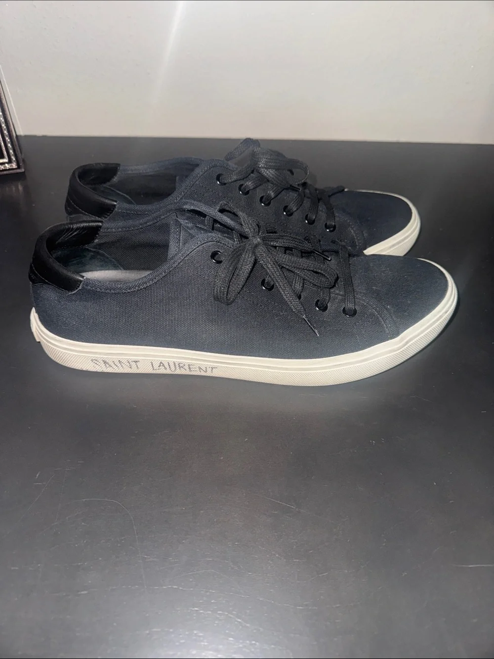 Saint Laurent Black Canvas Low-Top Sneakers with White Sole